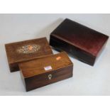 A 19th century mahogany and boxwood strung unfitted box; together with an early 20th century leather
