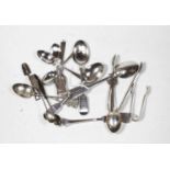 A pair of Victorian silver teaspoons in the Fiddle pattern together with various other loose
