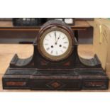 A large Victorian slate and rouge marble mantle clock, the enamel dial showing Roman numerals, 8 day