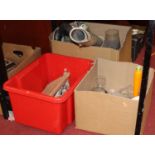Four boxes of miscellaneous items, to include an Egyptian leather clad souvenir folder, oak cased