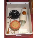 A small collection of miscellaneous items, to include a stoneware foot-warmer, an iron trivet