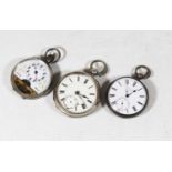 A late Victorian silver cased open face gents pocket watch (lacking glass) having keywind movement