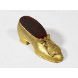 A 19th century gilt brass souvenir pin cushion, in the form of a shoe, for Washington DC - The