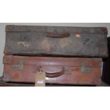 An early 20th century canvas and leather clad suitcase, together with a similar tan leather
