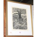 Campbell - March Hare, woodblock, signed and titled in pencil to the margin, 36 x 26cm