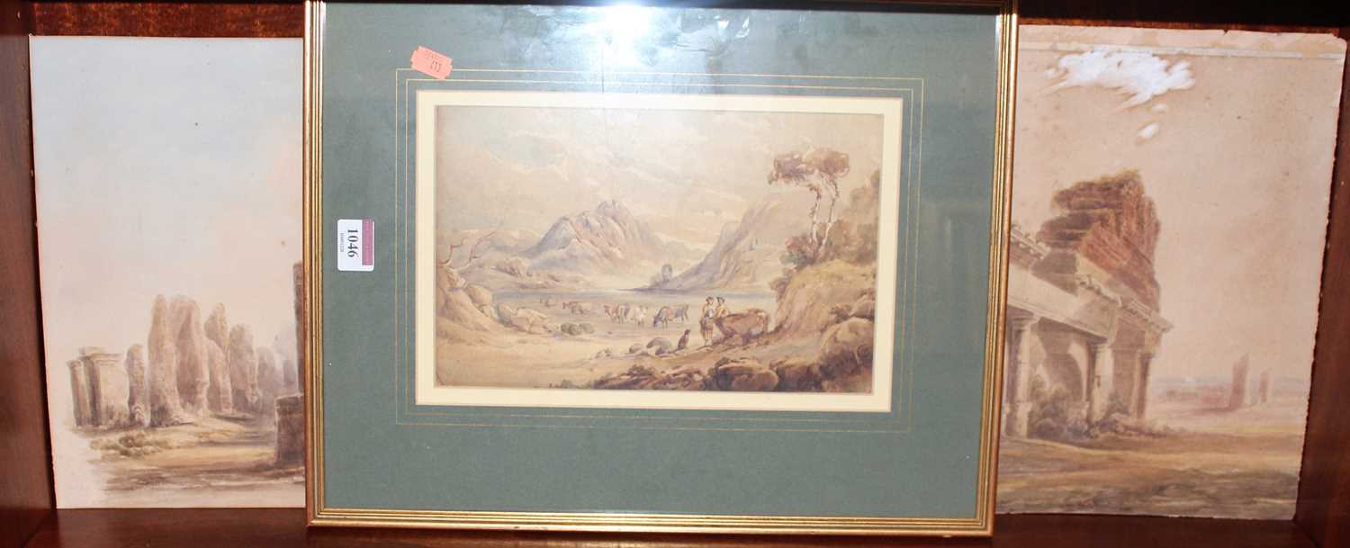 Follower of David Cox - Cattle at a mountain pool, watercolour, bears signature lower right, 17 x