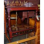 A Victorian stained and painted pine three quarter gallery backed two tier wash stand, with single