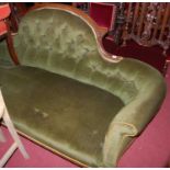 A mid-Victorian walnut framed and green dralon button upholstered three-seater parlour sofa,