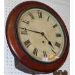 A Victorian mahogany circular wall clock, having a repainted dial, single winding hole with thirty