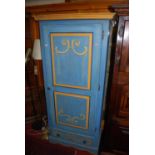 A contemporary French blue painted single door armoire with single long lower drawer, width 86.5cm