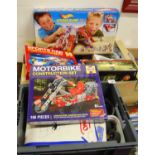 Two boxes of modern issue toys, to include Hot Wheels Spider Slam, Haines Sports Car constructor