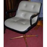 A 1960s metal, polypropylene framed and further grey leather buttoned upholstered swivel desk