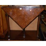 An antique walnut and burr walnut corner single drop-flap occasional table, with pull-out central