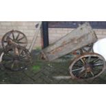 A pine and wrought iron bound cart (with significant losses and for restoration)