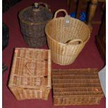 Wicker wares to include; two picnic baskets, twin handled laundry basket etc (4)