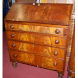 A 19th century flame mahogany slope fronted bureau, width 93cm