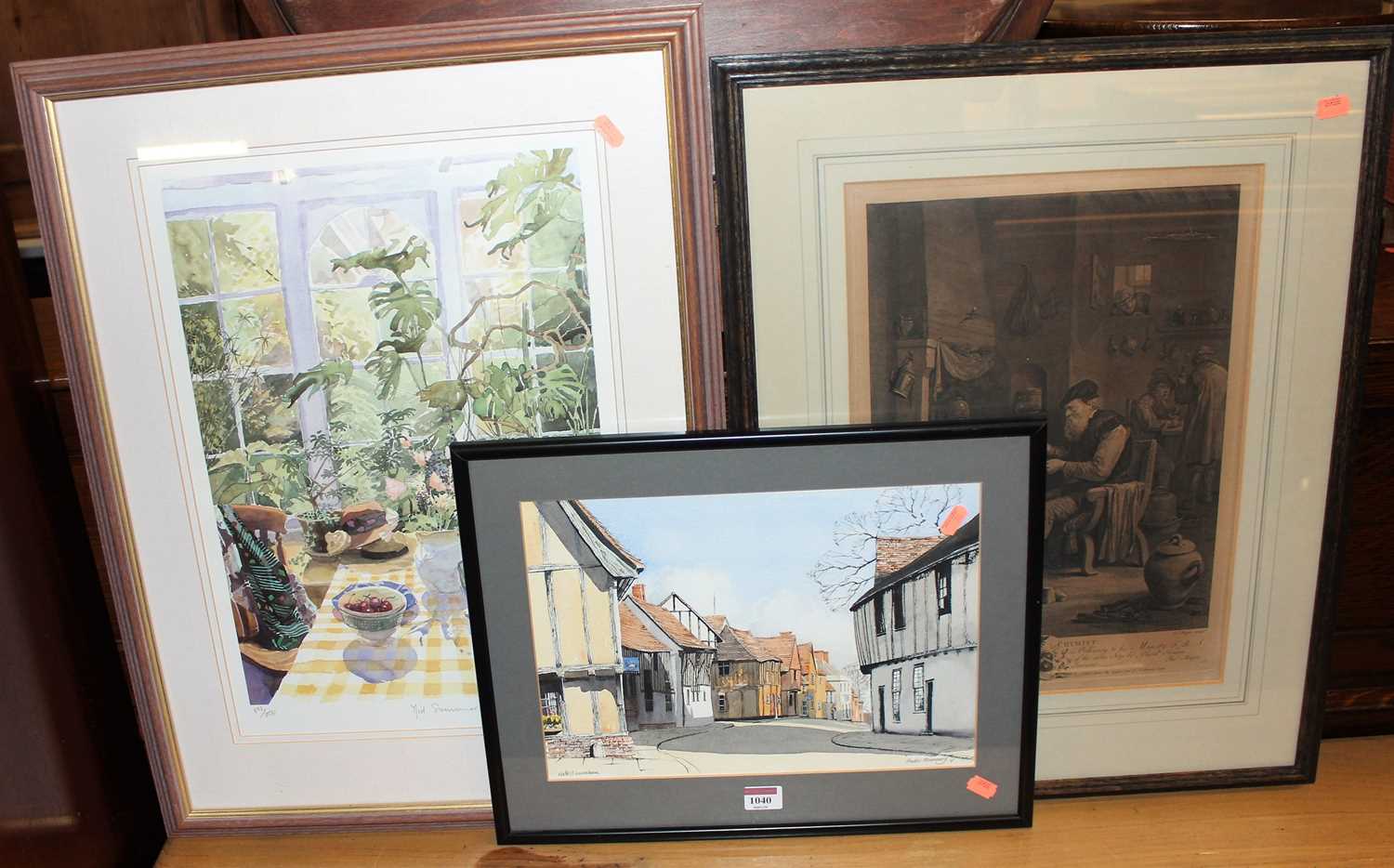 Assorted pictures and prints, to include Andrew Mummery - Water Street, Lavenham, watercolour (5)