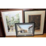Assorted pictures and prints, to include Andrew Mummery - Water Street, Lavenham, watercolour (5)