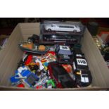 One box containing a quantity of mixed toys, to include Tonka Police car, plastic boats, boxed