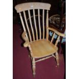 A contemporary beech slat back farmhouse open armchair, width 68.5cm