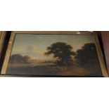19th century English school - Extensive pastoral landscape scene, oil on canvas (a/f), 60 x 90cm