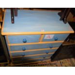 A modern pale blue painted pine round cornered chest of two short over four long drawers, width