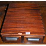 A mid-20th century hardwood table top two drawer index filing chest, w.33.5cm