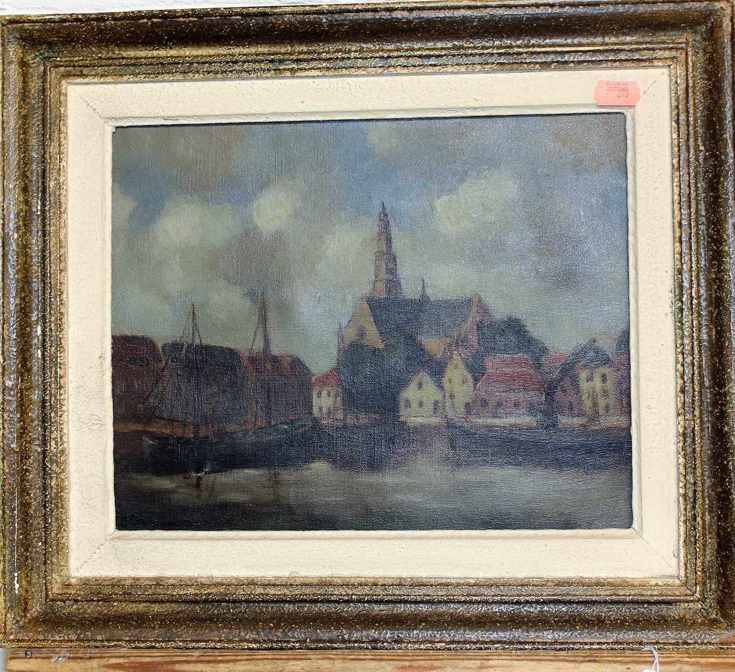 20th century Continental school - Harbour scene, oil on canvas, indistinctly signed lower left, 23 x