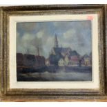 20th century Continental school - Harbour scene, oil on canvas, indistinctly signed lower left, 23 x