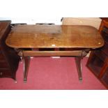 An early 20th century oak round cornered trestle end pub table, length 112cm