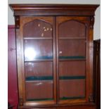 A Victorian mahogany twin door glazed upper bookcase section, width 111cm