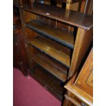 An early 20th century stained pine freestanding open bookshelf, width 92cm