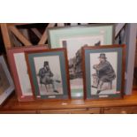 Three various Vanity Fair Spy prints; together with a continental street scene mezzotint; and a