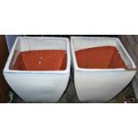 A pair of contemporary glazed terracotta square tapering plant pots (with damages)