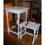 A 1920s and later grey painted barley twist square occasional table, together with a similar low