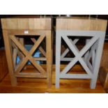 A pair of hardwood square kitchen blocks (one partially painted), each width 44.5cm