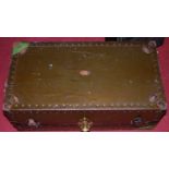 An early 20th century canvas and metal bound military travelling trunk, titled 'A Broadhurst, 134