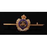 A 9ct gold and enamelled sweetheart brooch for the Royal Engineers, 5cm, boxed.
