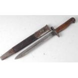 A British 1907 pattern bayonet, the 23cm blade cut down to form a trench knife, stamped to the