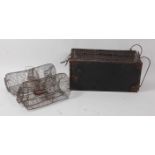 * A large heavy duty wirework live catch cage trap, w.61cm; together with a 'Monek' style cage trap;