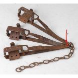 * An early 20th century steel vermin trap having 2" square riveted spring jaws, 20cm, together