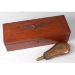 An early 20th century oak box, the hinged lid carved with an R.A.F. eagle, w.35cm, together with a
