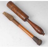 * An early 20th century hunting priest, having a leather tip on a mallacca shaft with plaited wire