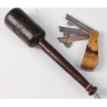 * A 19th century veterinary fleam, having three folding steel blades each marked Borwick Cast Steel,