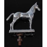 A mid-20th century Desmo chrome car mascot in the form of a horse, h.10cm.