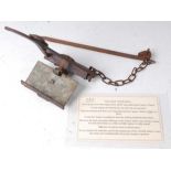 * A Norfolk Imbra type rabbit trap with chain and anchor pin, unmarked.Condition report: From ‘A