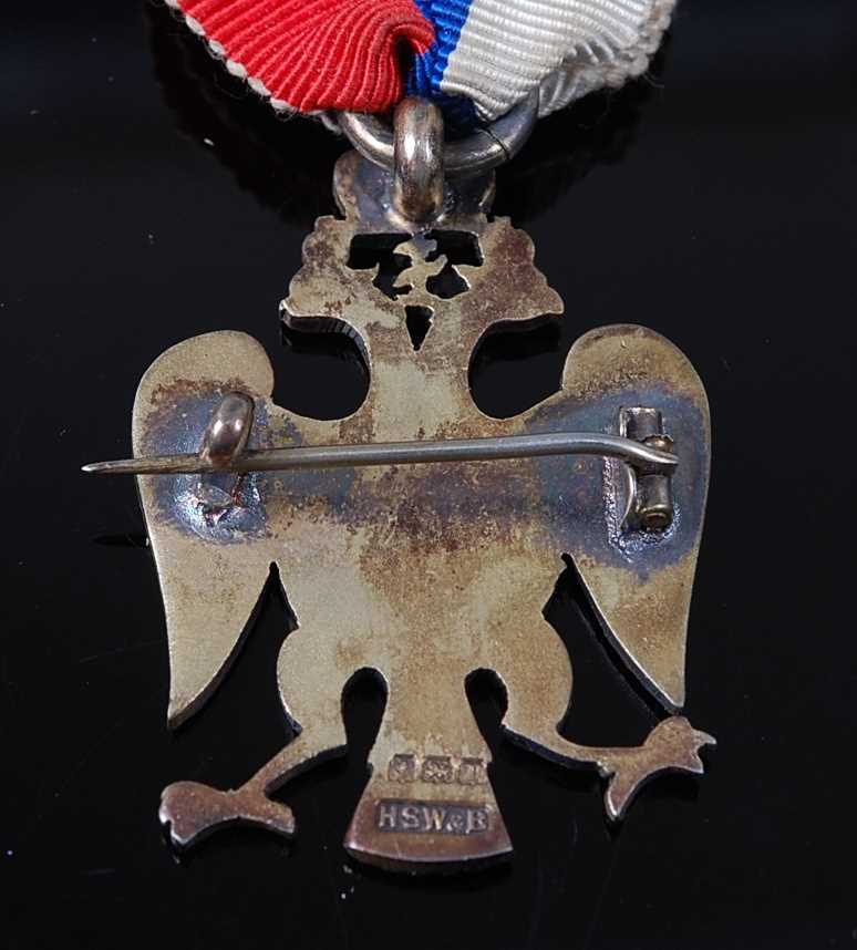An English made silver and enamelled badge for the Russian Flag Day Movement, in the form of an - Image 3 of 4