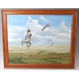 Steve Cale (20th century), Honey Buzzards over Norfolk, oil on canvas board, signed lower right,