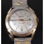 A Gruen Veri-Thin Precision Pan American pilot's 14ct gold cased wristwatch, having a silvered