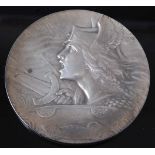 A French Art Nouveau silver Call To Arms medal by Pierre-Alexandre Morlon, obv; bust of French